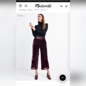 Madewell Velvet GREEN Wide-Leg Pants